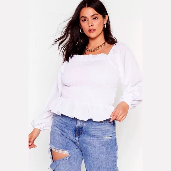 NWT Nasty Gal Shirred Balloon Sleeve Top (Plus) - Picture 3 of 11